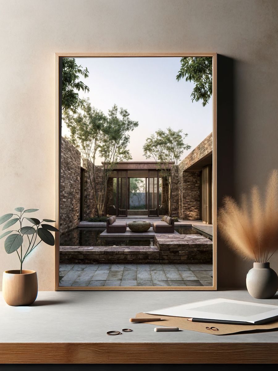 Modern Courtyard Architecture Print. — room view 2