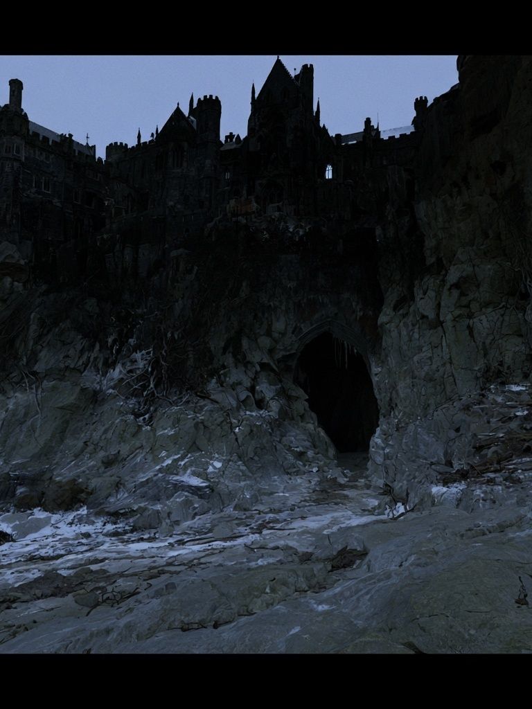 Moonlit Cliff Castle Poster. poster detail