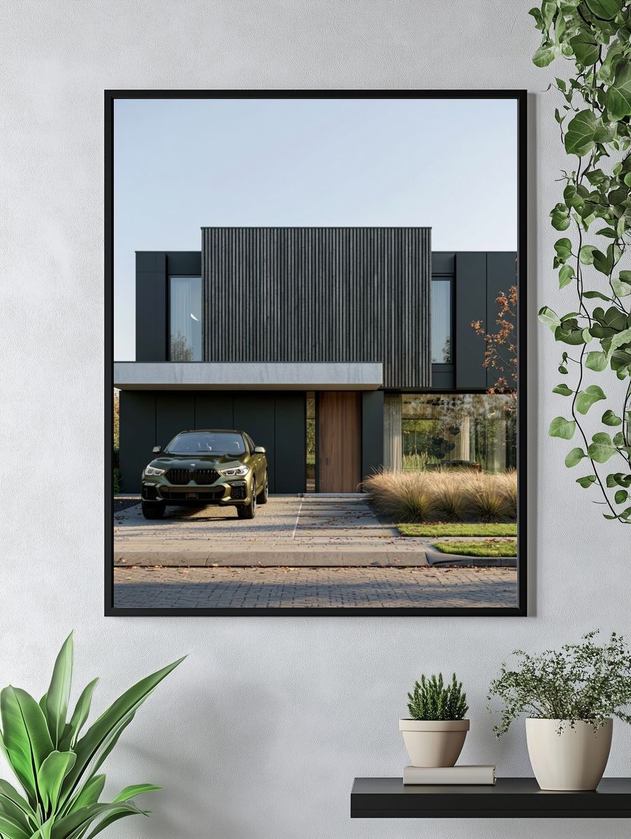 Modern House with SUV Photography Poster. — room view 4