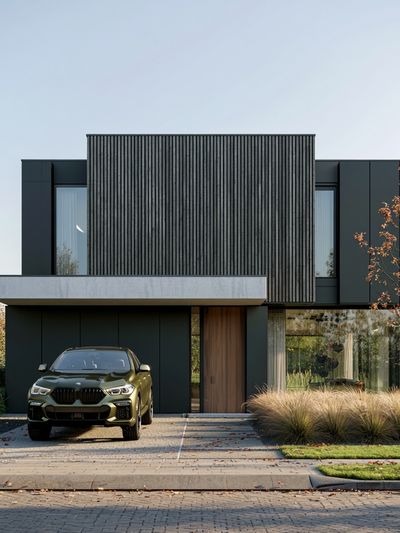 Modern House with SUV Photography Poster.