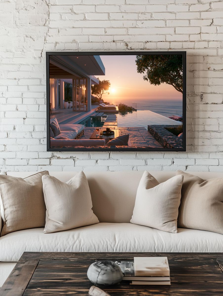 Oceanfront Sunset Villa Photography Poster. — room view 1