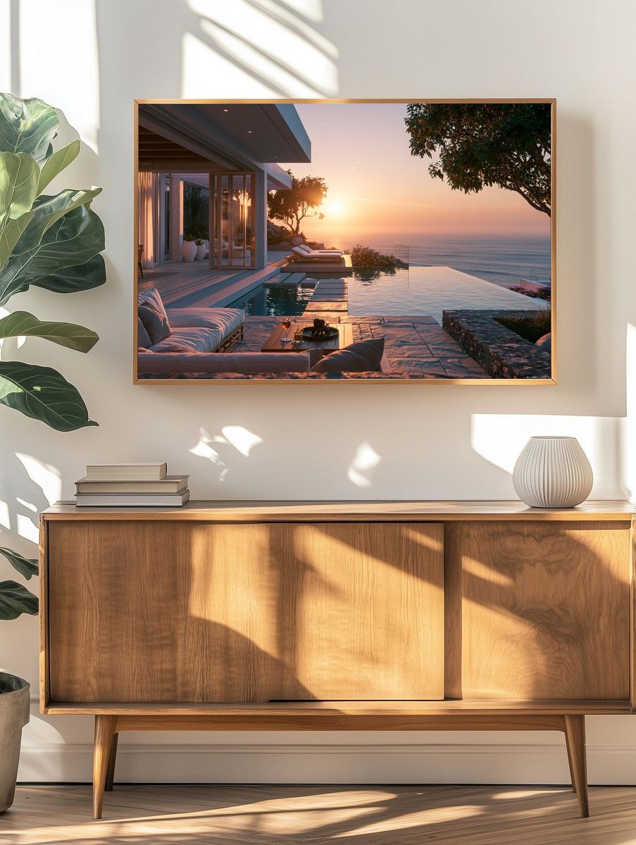 Oceanfront Sunset Villa Photography Poster. — room view 3