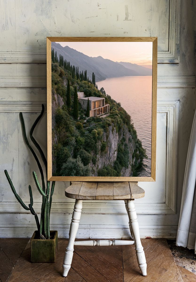 Cliffside Villa at Sunset Poster. room preview