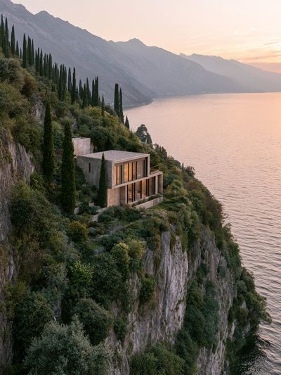 Cliffside Villa at Sunset Poster.