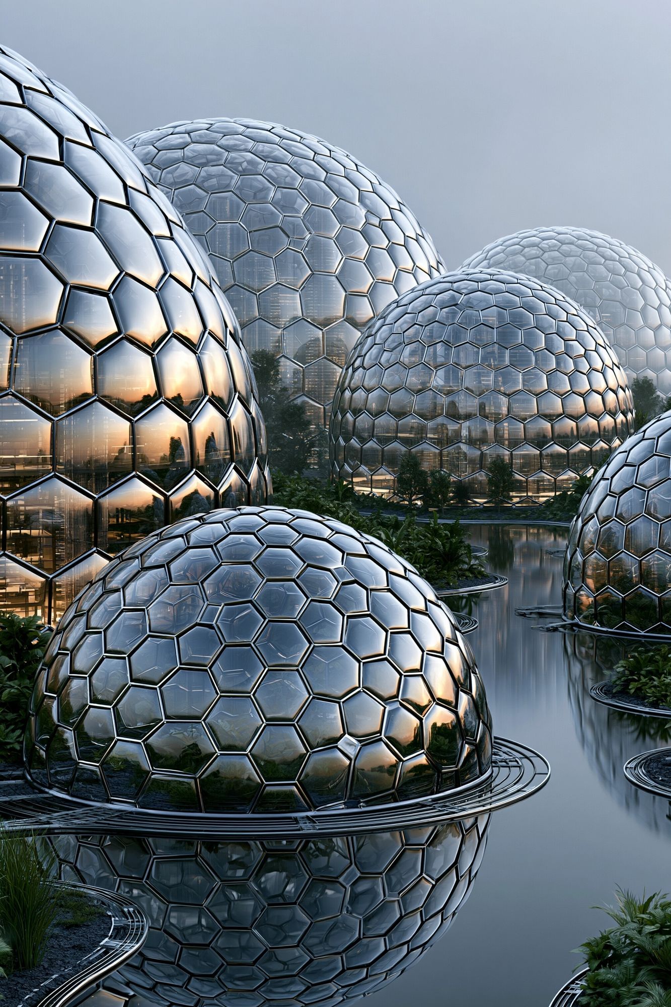 Futuristic Geodesic Domes Architecture Print. poster — architecture art