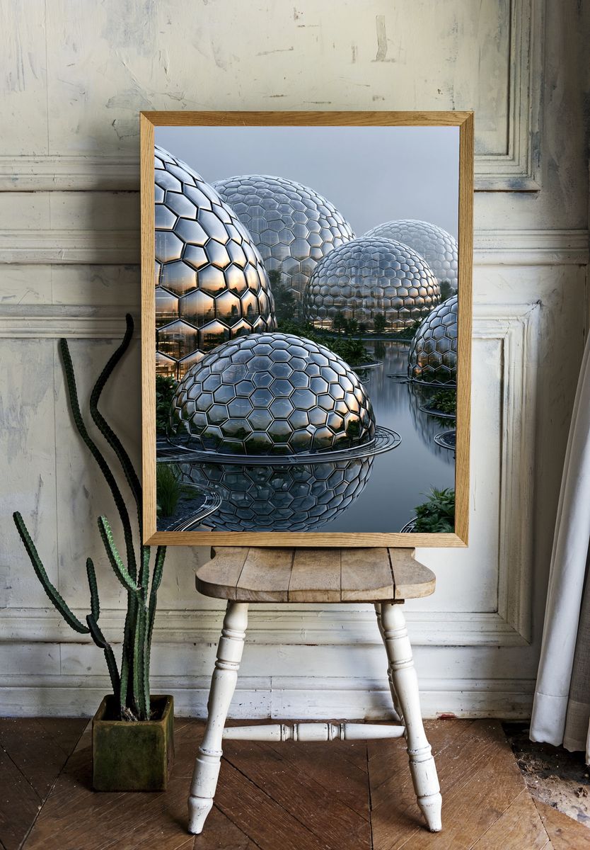 Futuristic Geodesic Domes Architecture Print. room preview
