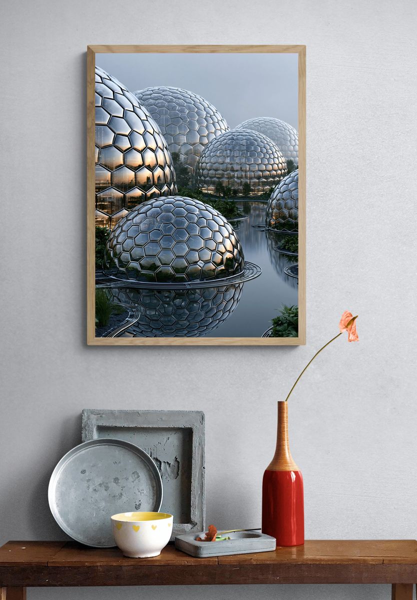 Futuristic Geodesic Domes Architecture Print. — room view 3