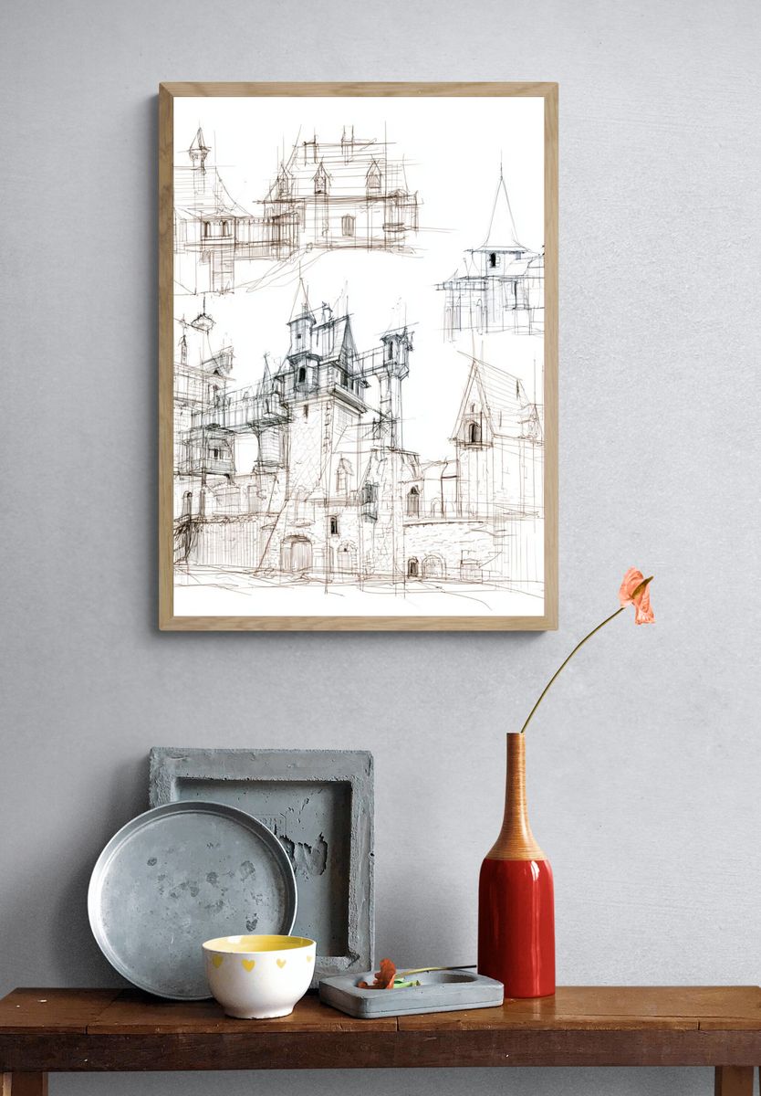 Castle Sketch Architecture Print. — room view 3