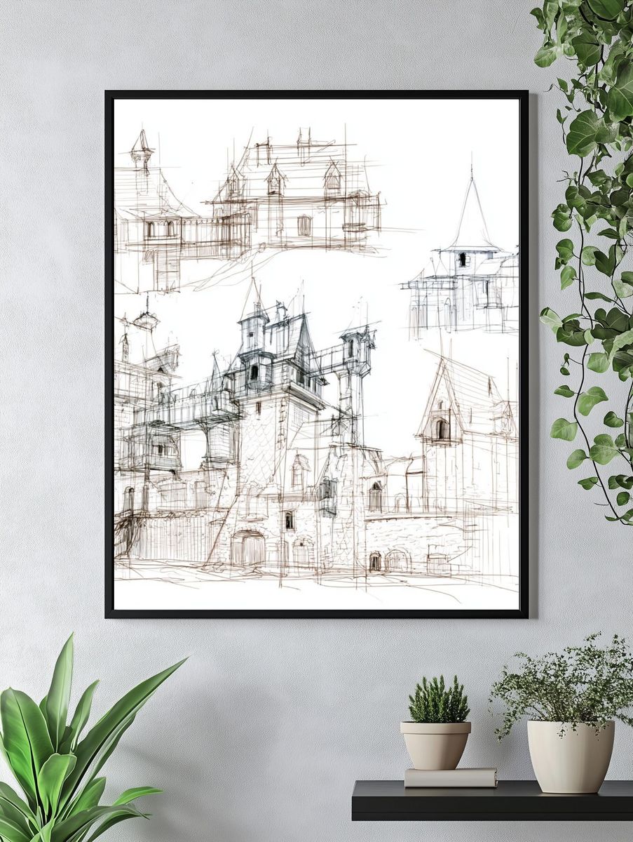 Castle Sketch Architecture Print. — room view 4