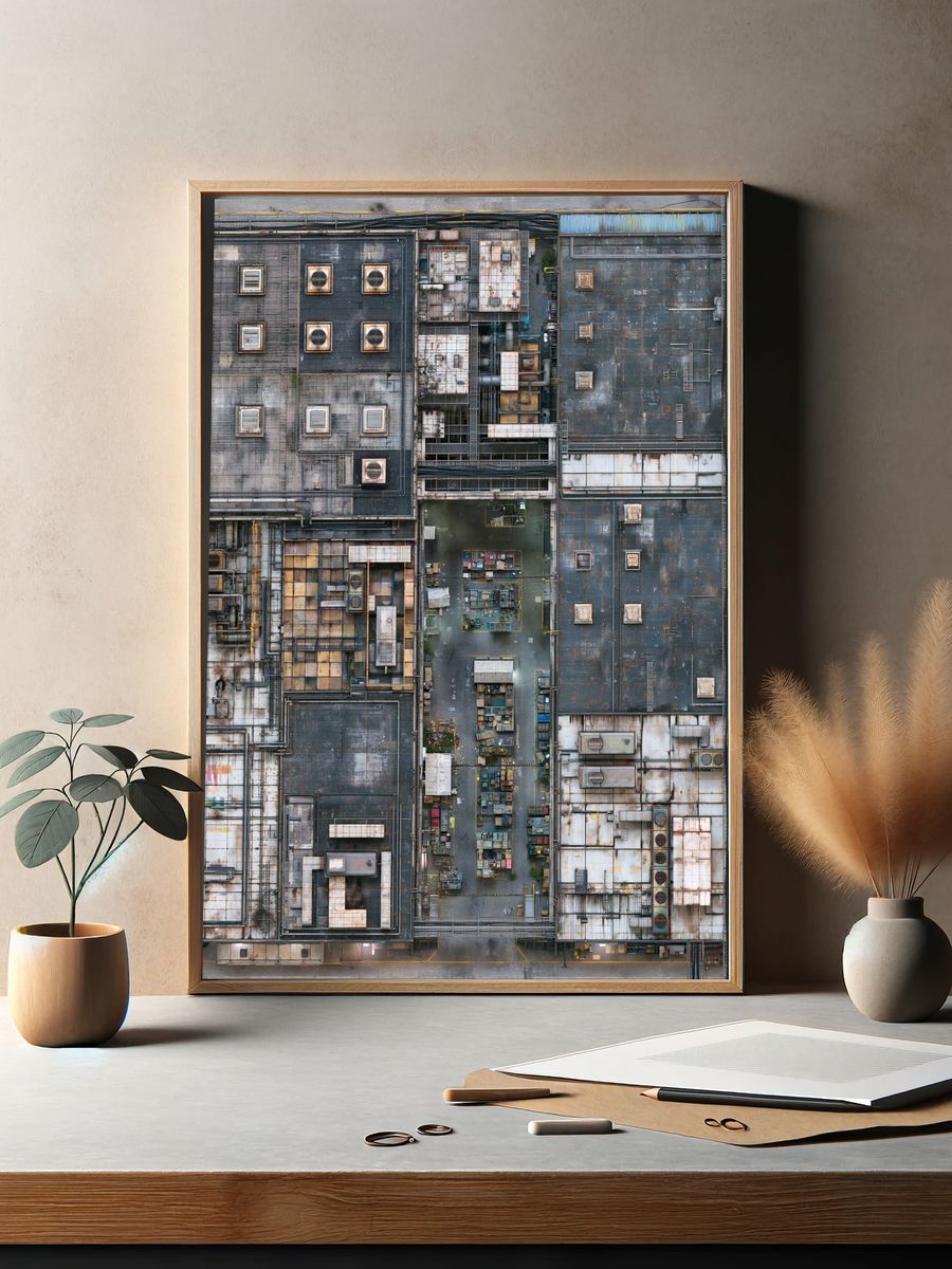 Industrial Rooftop Grid Architecture Print. — room view 2