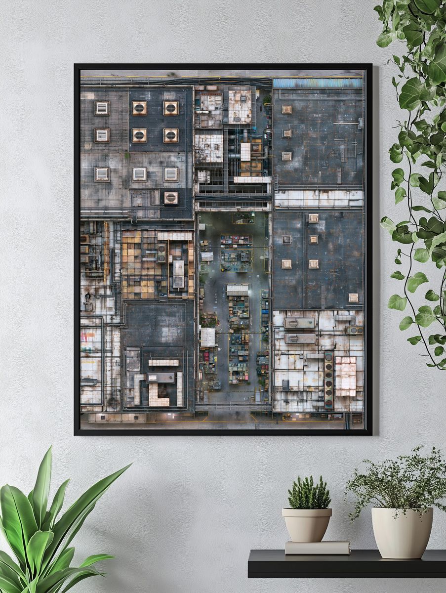 Industrial Rooftop Grid Architecture Print. — room view 4