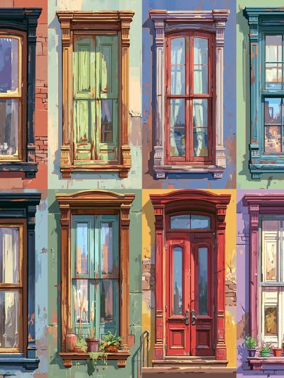 Colorful Brownstone Windows Illustration Poster.