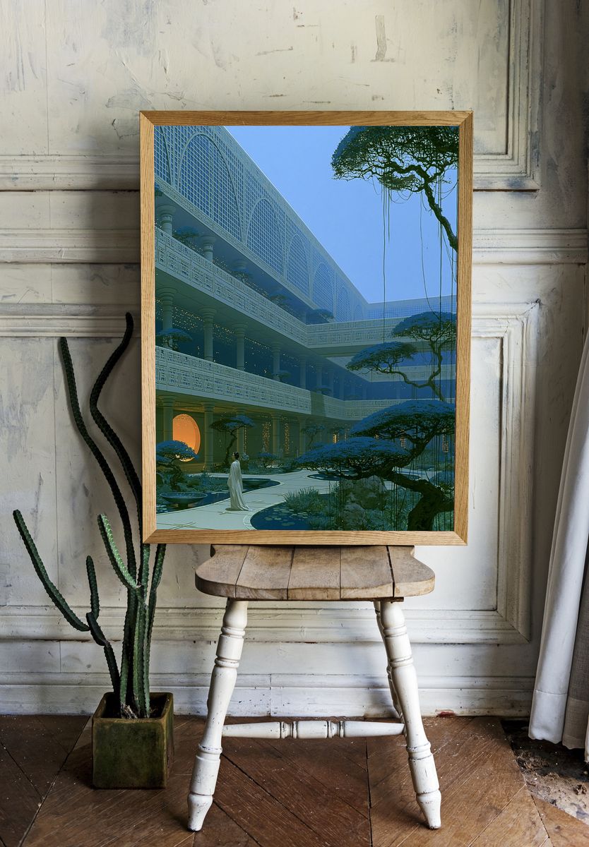 Futuristic Courtyard Architecture Print. — room view 1
