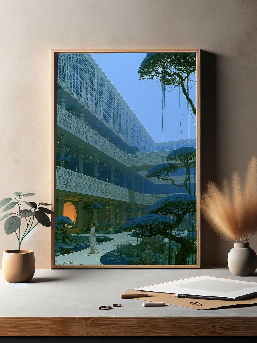 Futuristic Courtyard Architecture Print. — room view 2