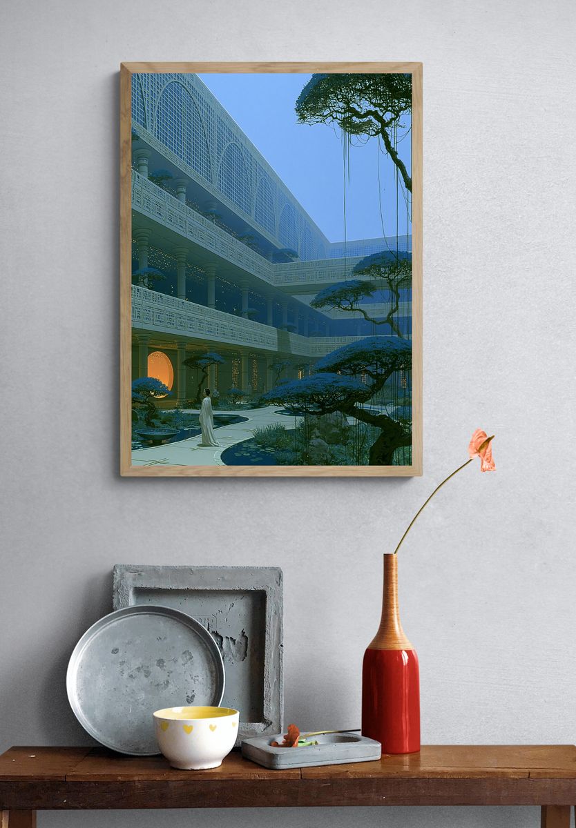 Futuristic Courtyard Architecture Print. — room view 3