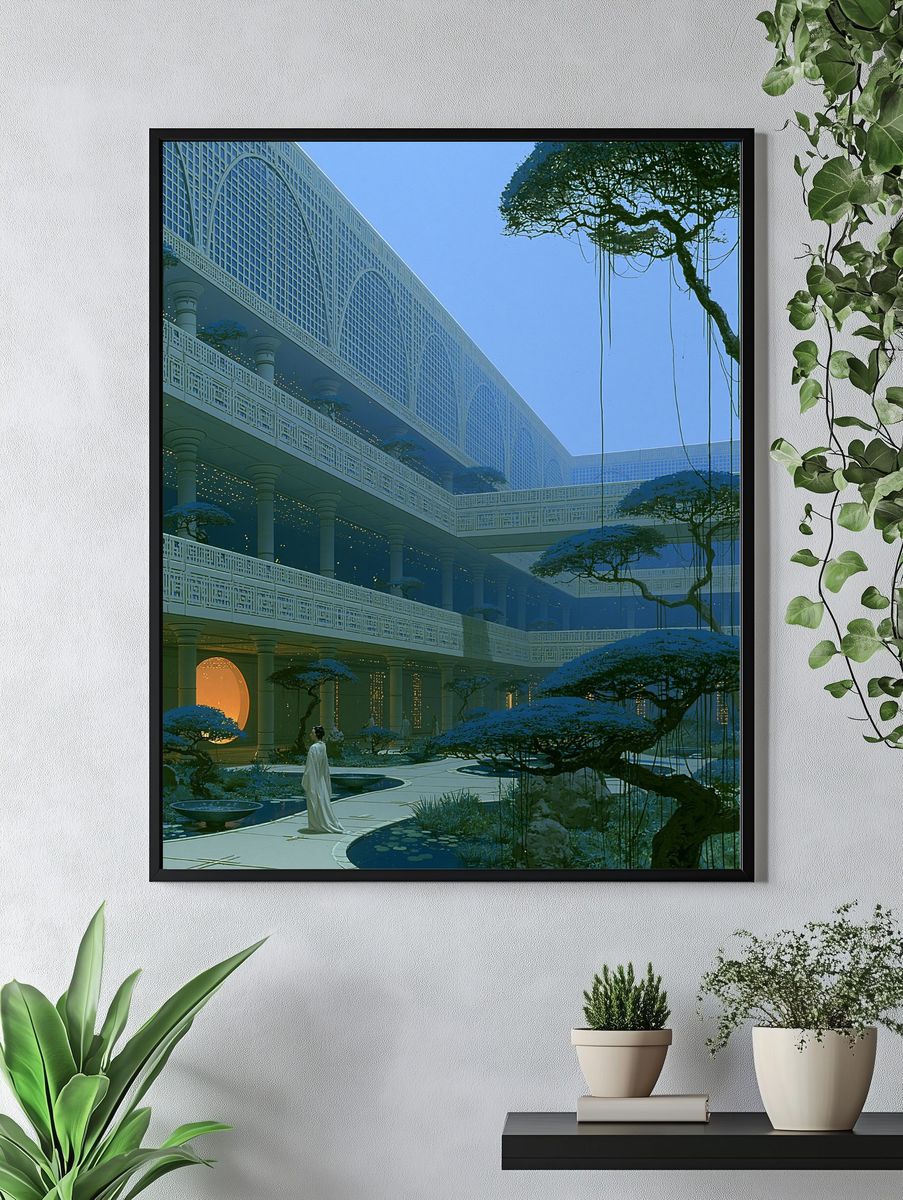 Futuristic Courtyard Architecture Print. — room view 4