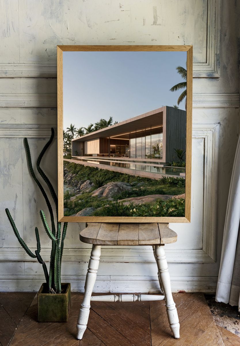 Tropical Coastal Villa Architecture Print. room preview