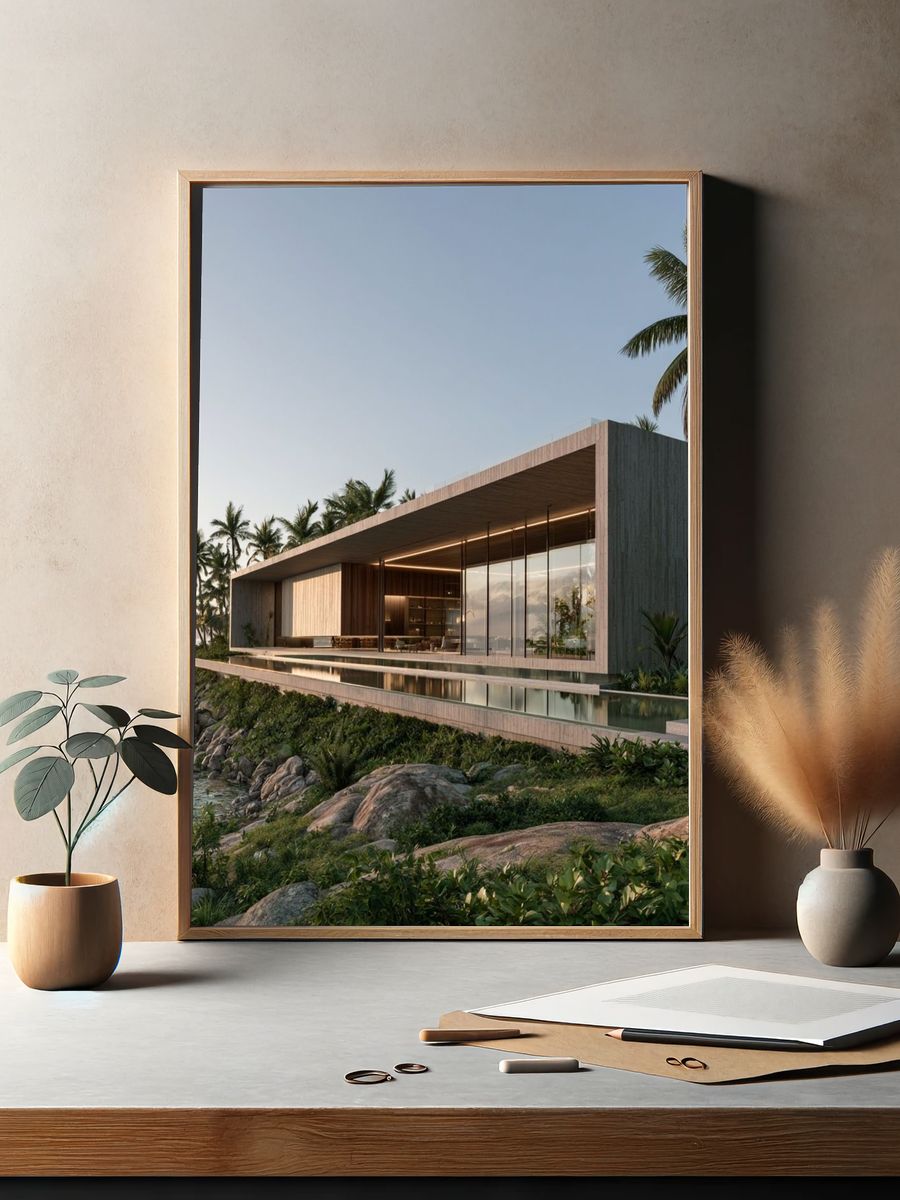 Tropical Coastal Villa Architecture Print. — room view 2