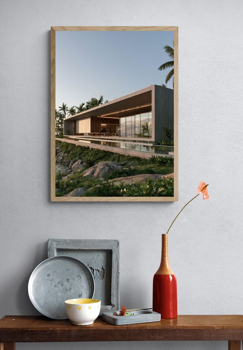 Tropical Coastal Villa Architecture Print. — room view 3