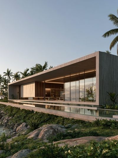 Tropical Coastal Villa Architecture Print.