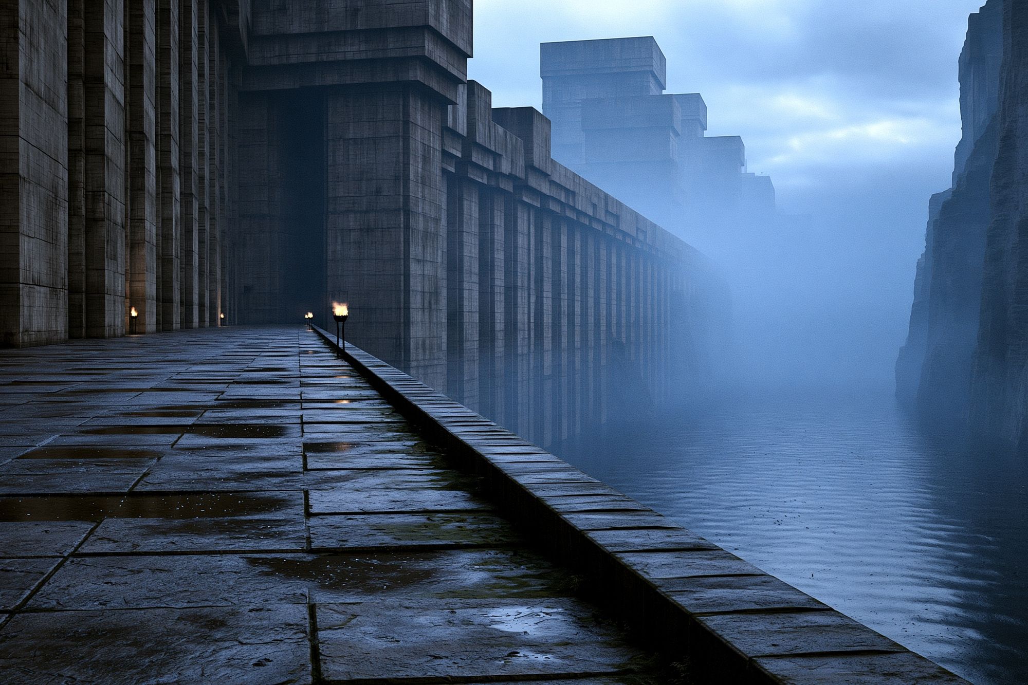 Misty Fortress Corridor Poster. poster — architecture art