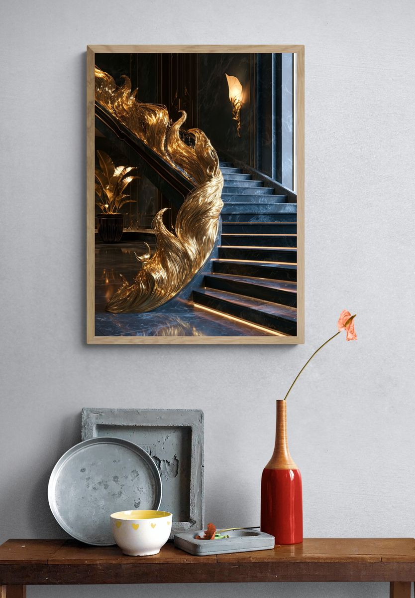 Golden Staircase Sculpture Print. — room view 3