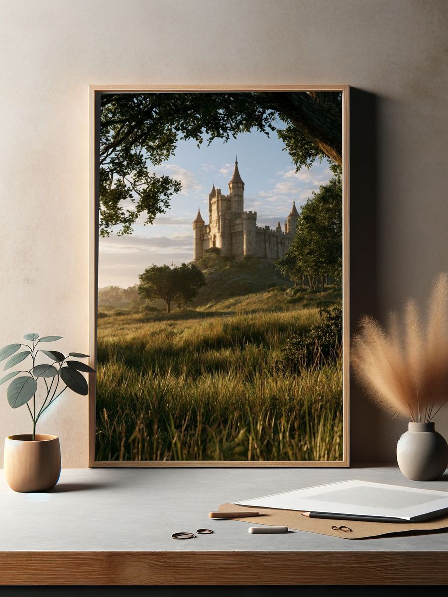 Sunlit Castle Landscape Poster. — room view 2