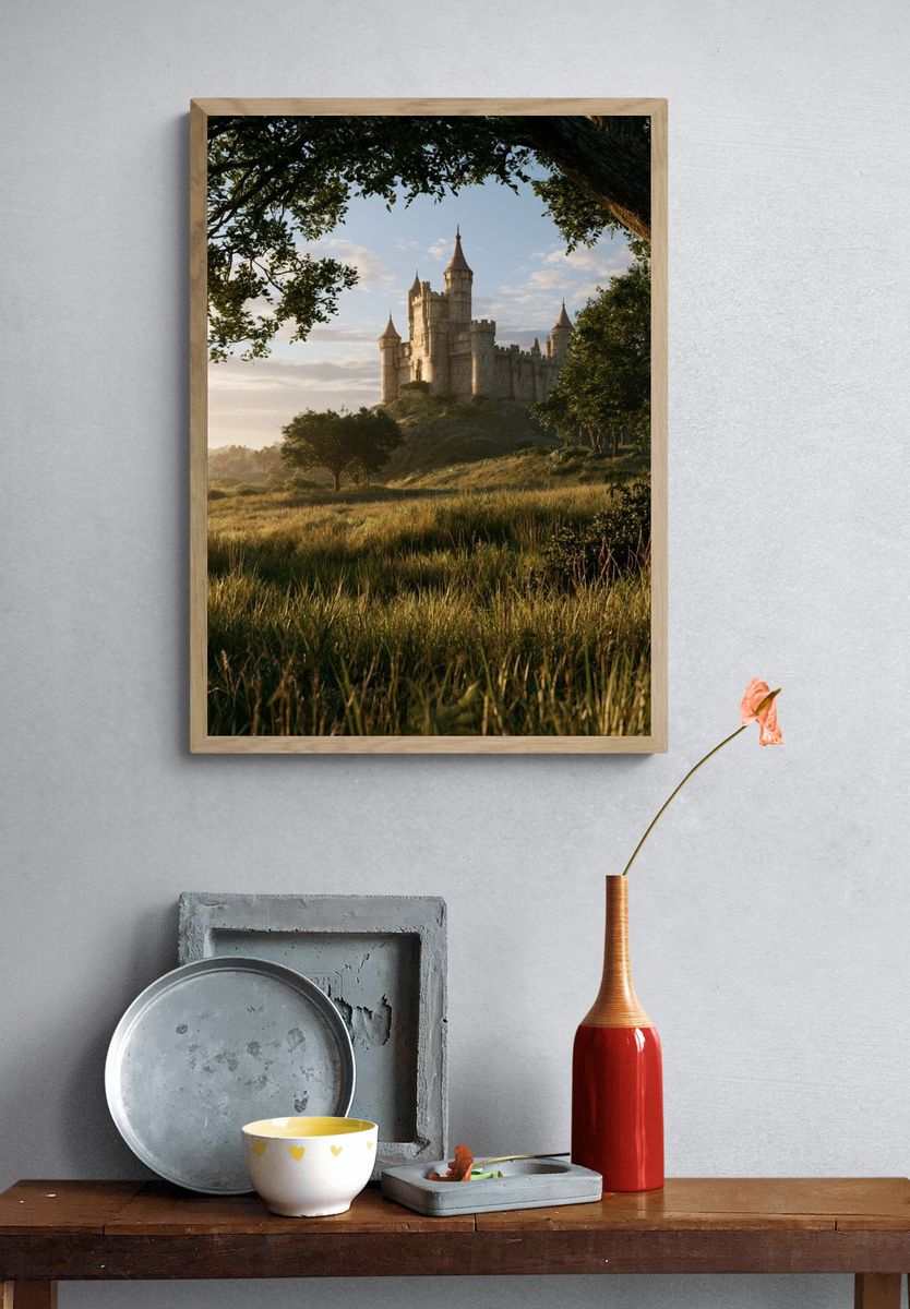 Sunlit Castle Landscape Poster. — room view 3