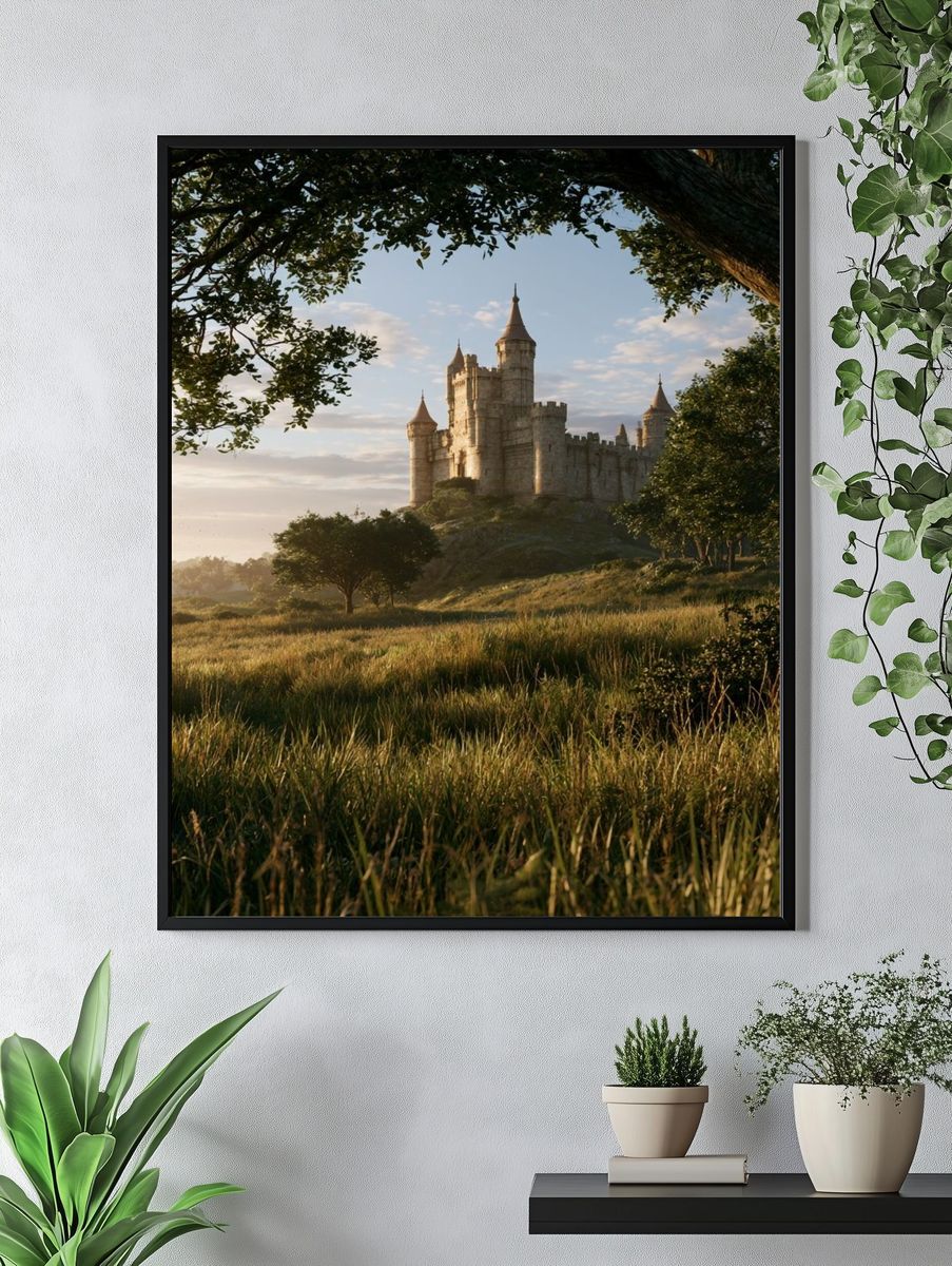 Sunlit Castle Landscape Poster. — room view 4