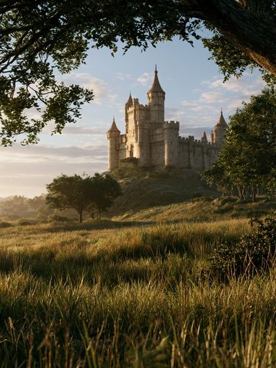 Sunlit Castle Landscape Poster. poster
