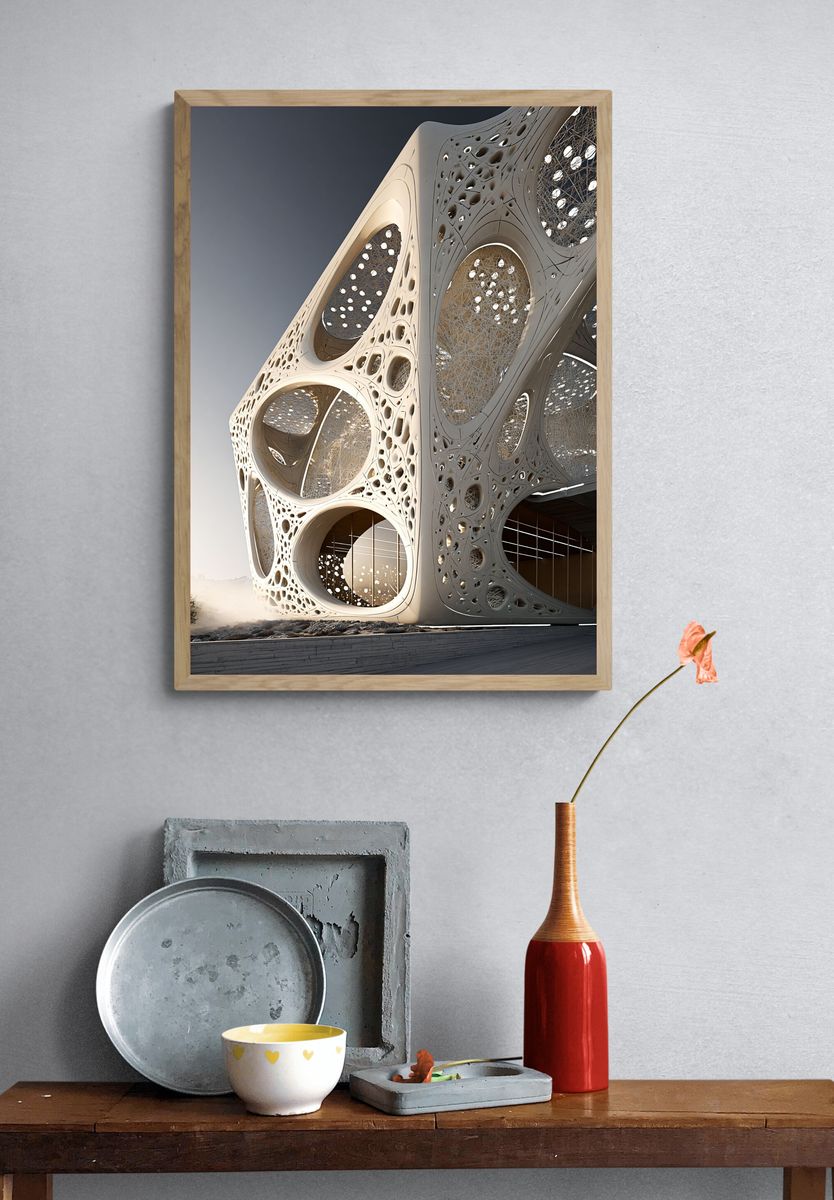Organic Futuristic Architecture Print. — room view 3