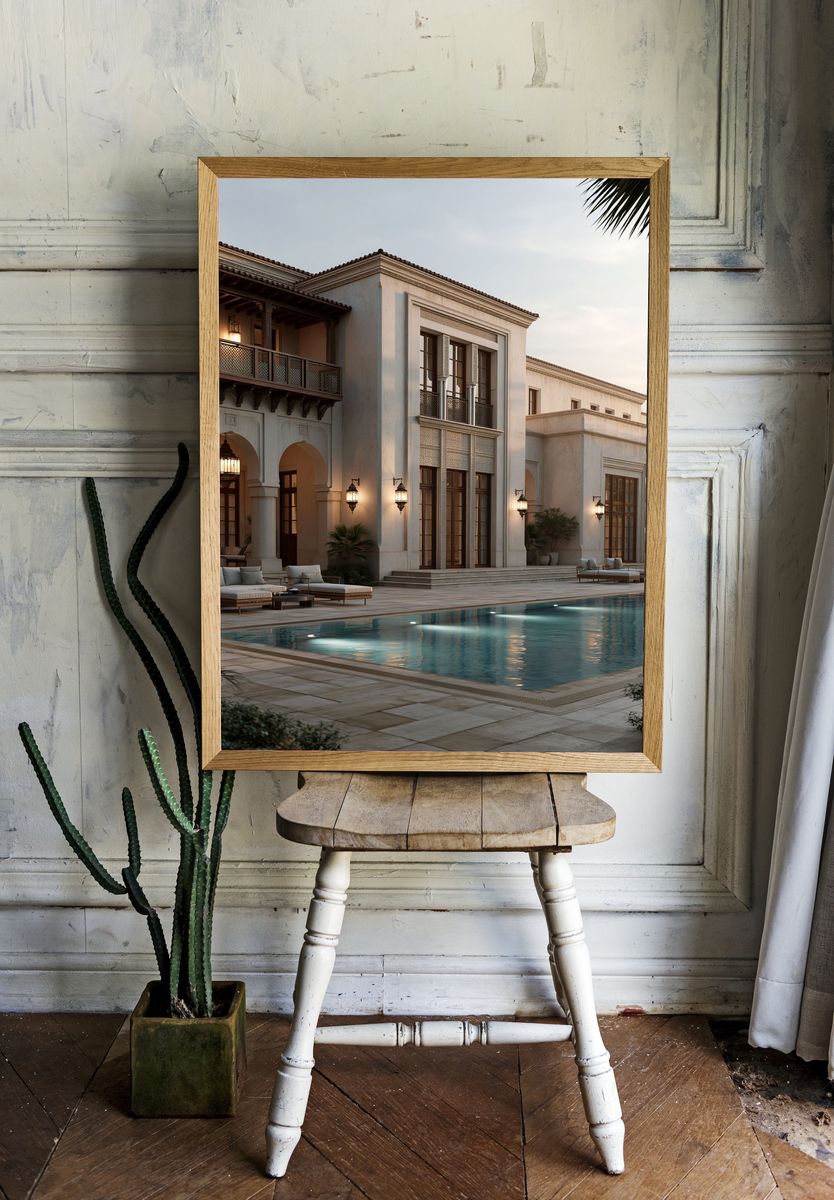 Mediterranean Villa Poolside Architecture Print. room preview