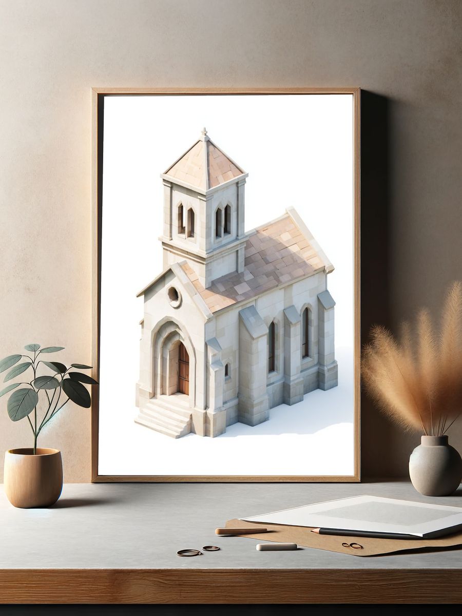 Stone Chapel Illustration Poster. — room view 2