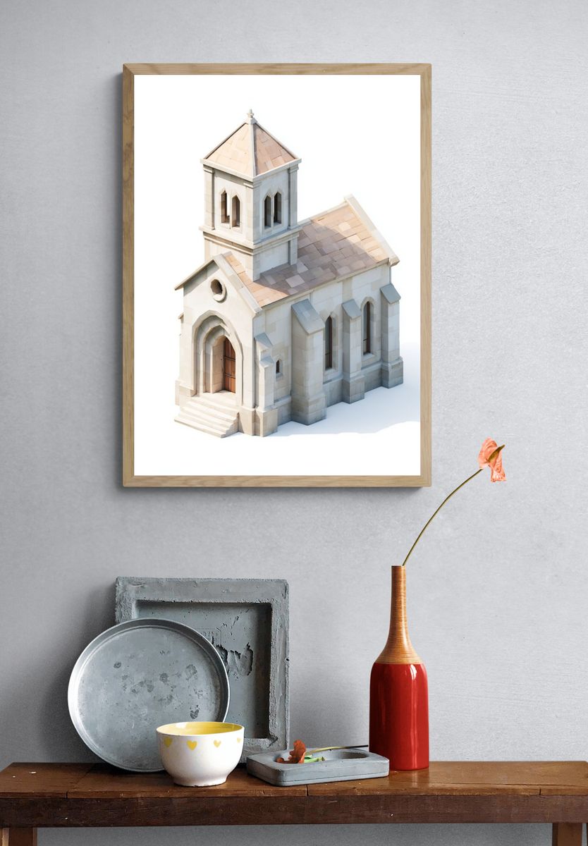 Stone Chapel Illustration Poster. — room view 3