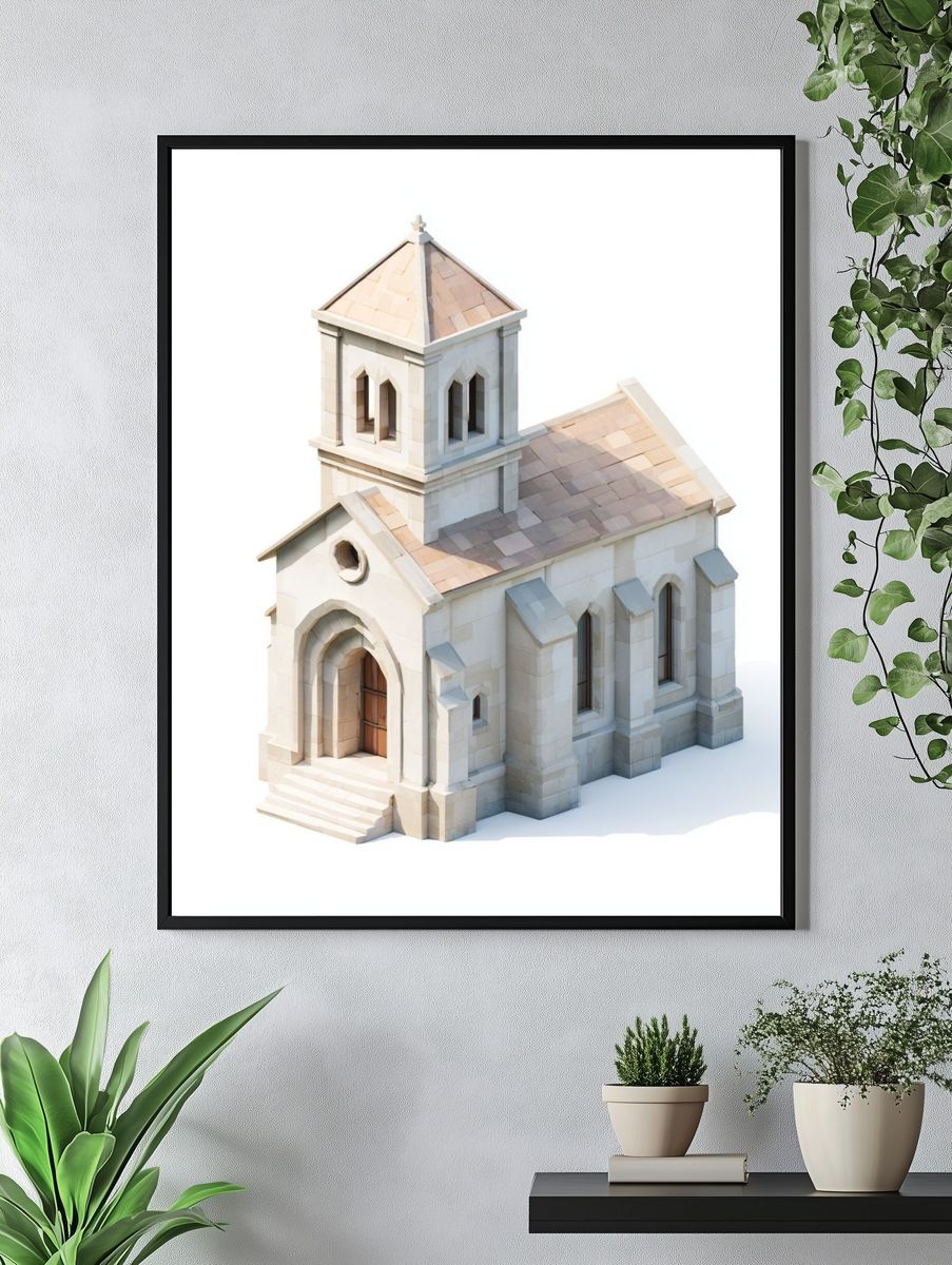 Stone Chapel Illustration Poster. — room view 4
