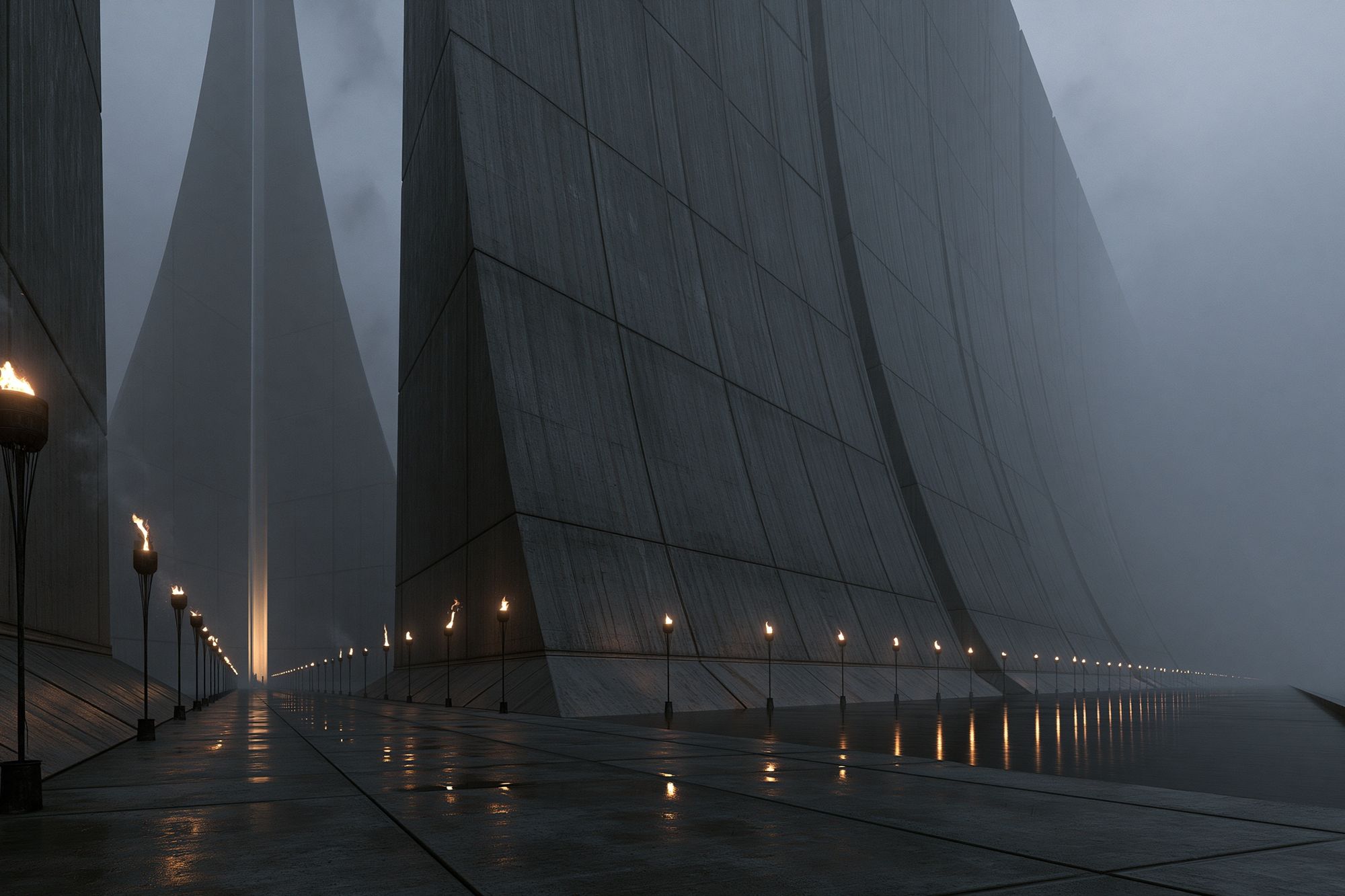 Foggy Futuristic Citadel Architecture Poster. poster detail