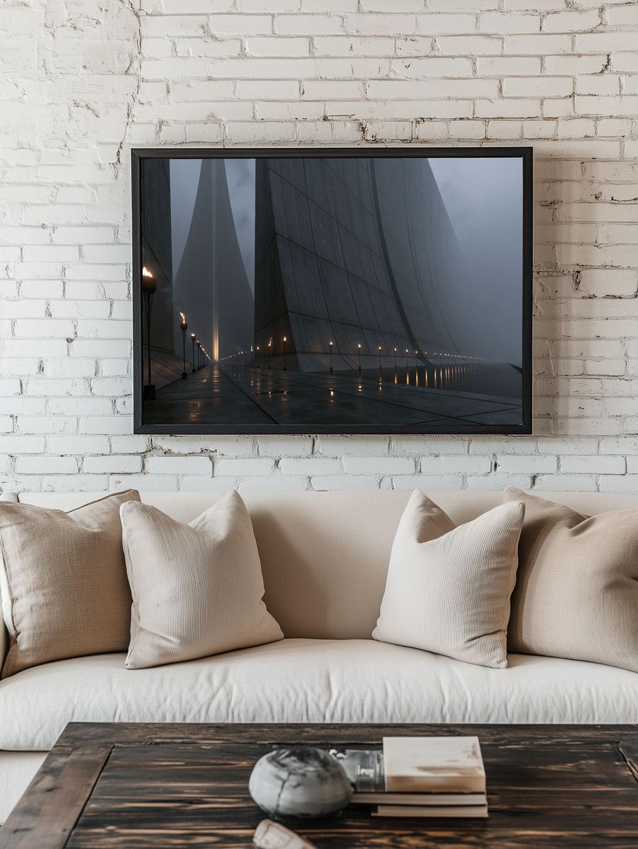 Foggy Futuristic Citadel Architecture Poster. — room view 1