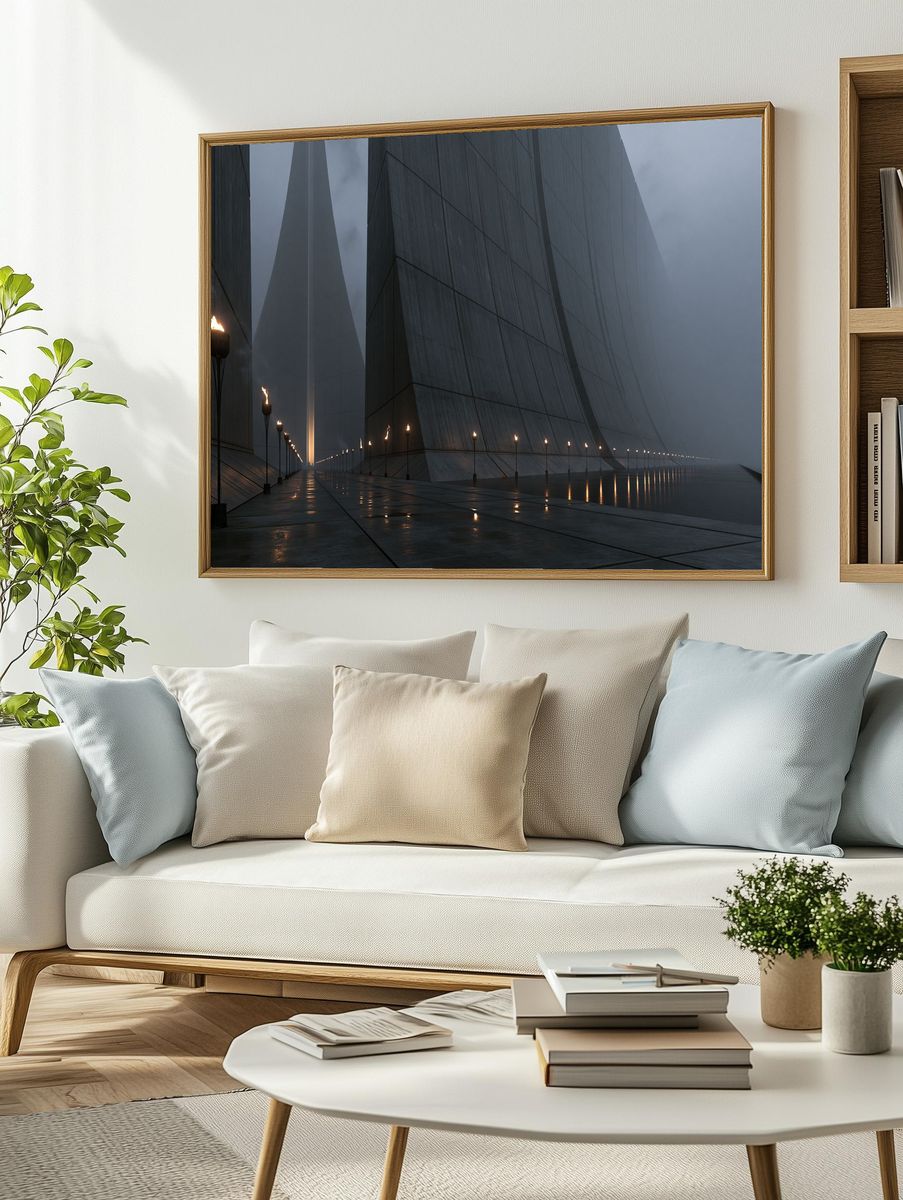 Foggy Futuristic Citadel Architecture Poster. — room view 2