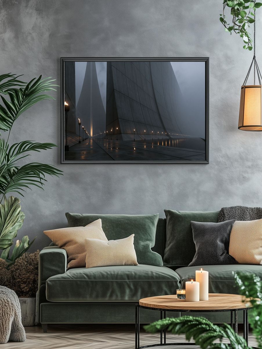 Foggy Futuristic Citadel Architecture Poster. — room view 4