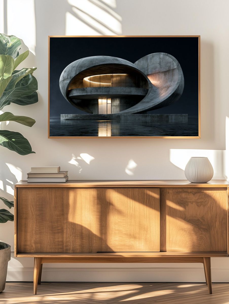 Futurist Concrete Pavilion Architecture Print. — room view 3