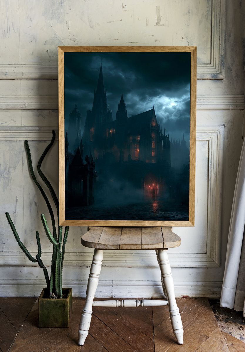 Gothic Cathedral in Storm Poster. — room view 1