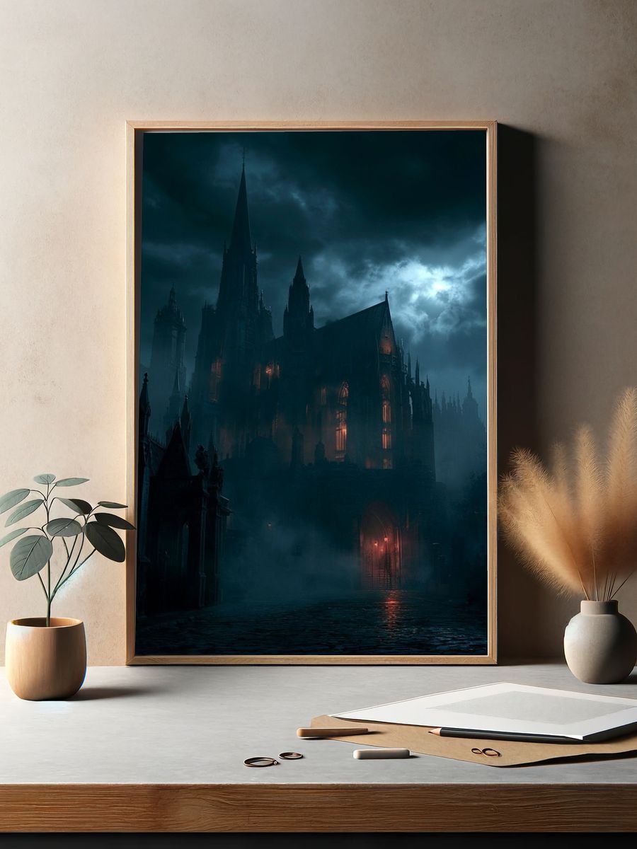 Gothic Cathedral in Storm Poster. — room view 2