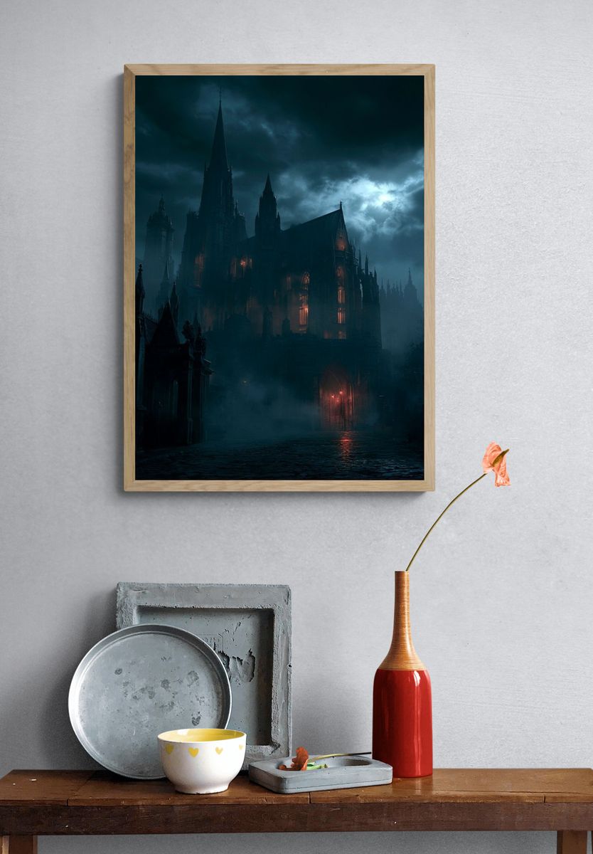 Gothic Cathedral in Storm Poster. — room view 3