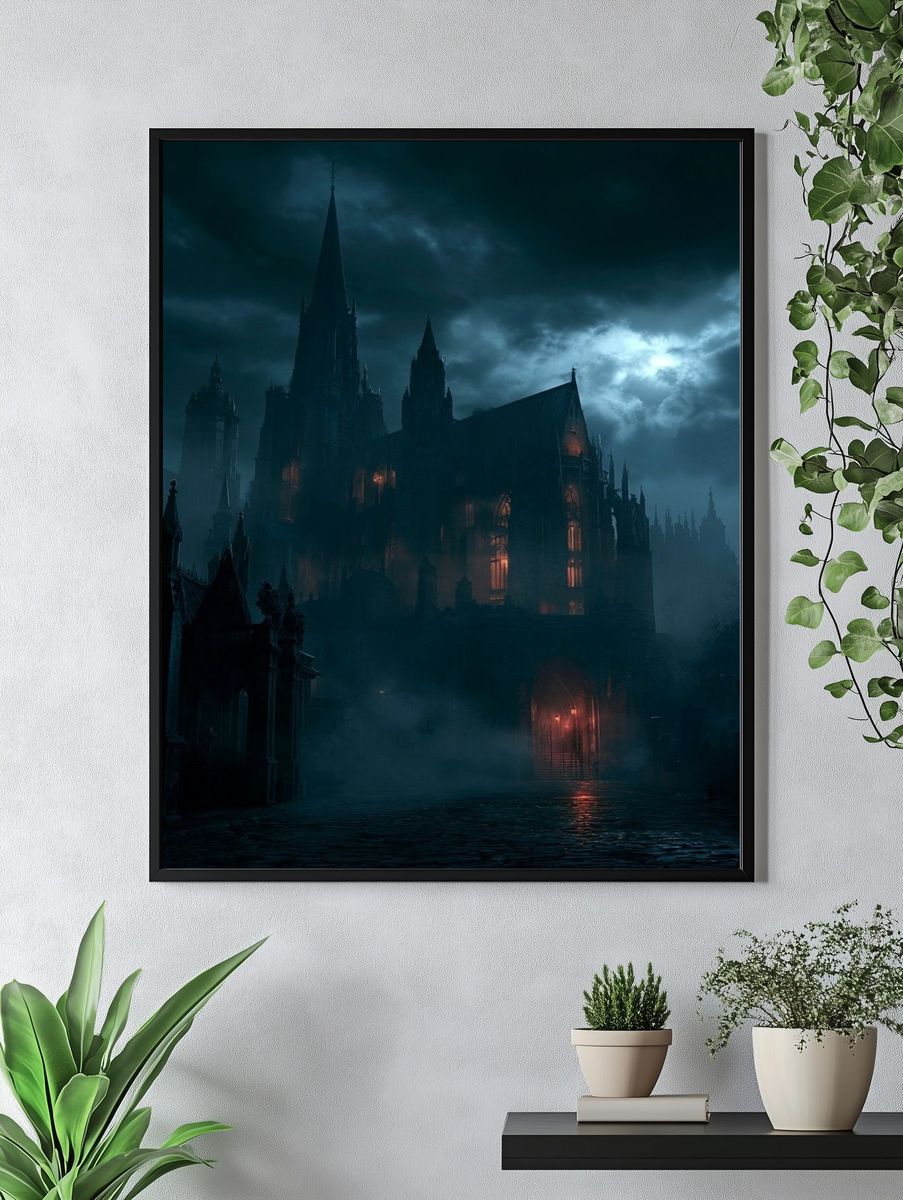 Gothic Cathedral in Storm Poster. — room view 4
