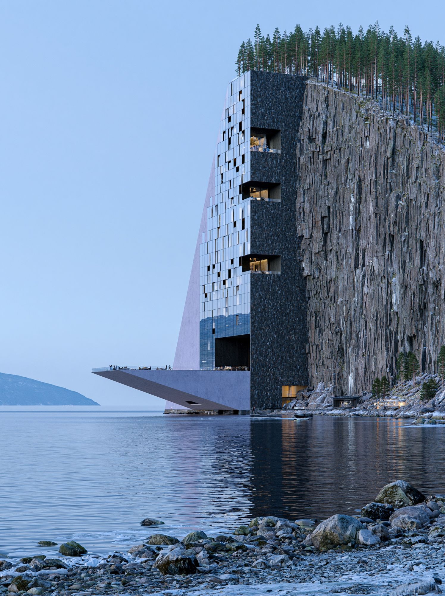 Cliffside Modern Hotel Photography Poster. poster — architecture art