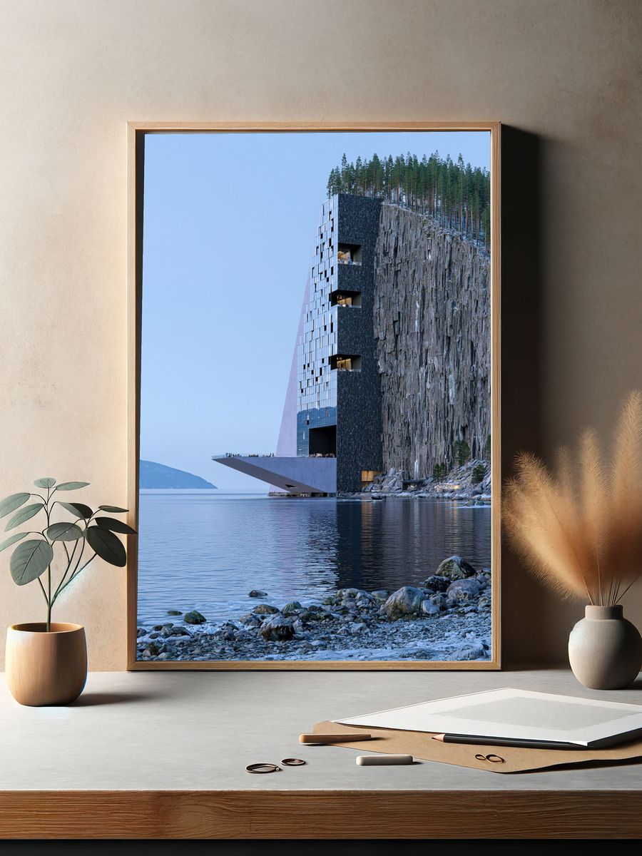 Cliffside Modern Hotel Photography Poster. — room view 2