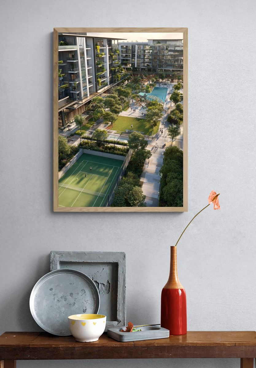 Modern Courtyard Resort Architecture Poster. — room view 3