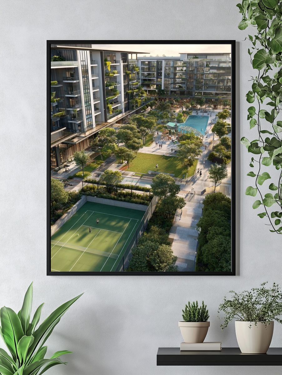 Modern Courtyard Resort Architecture Poster. — room view 4