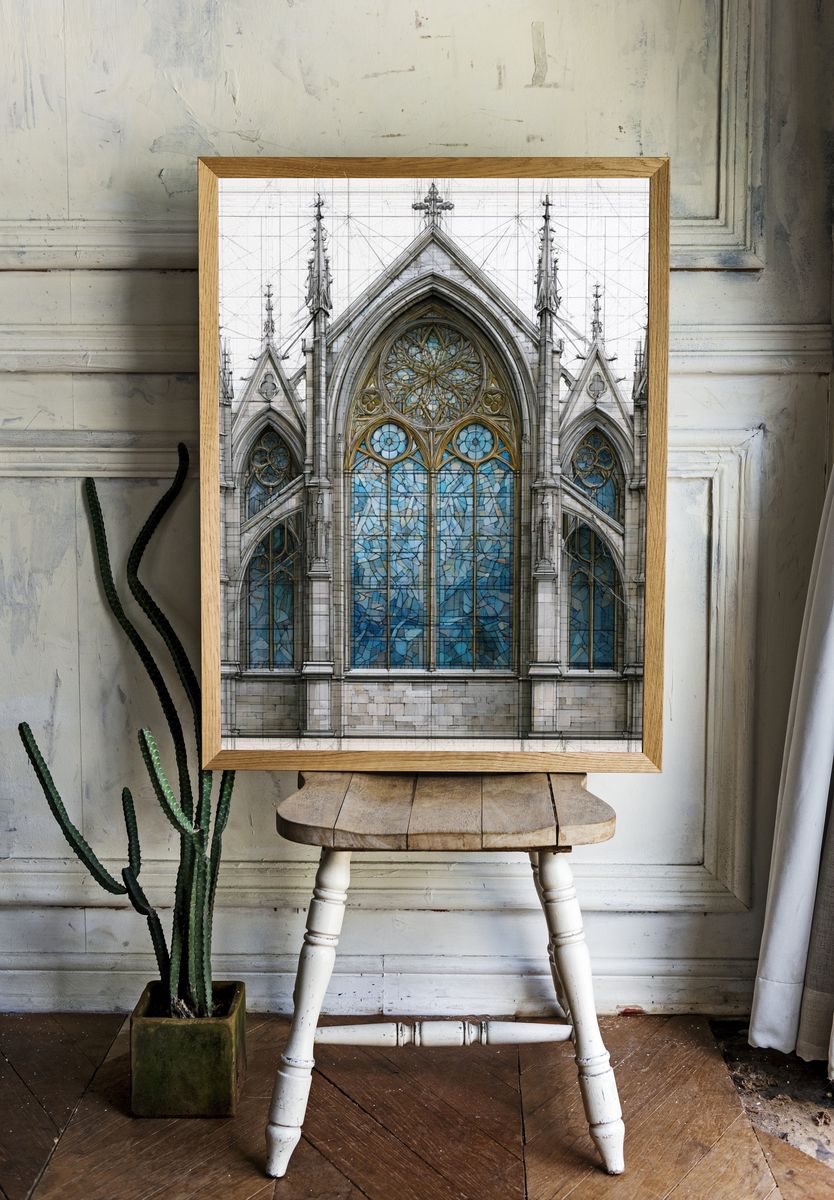 Gothic Cathedral Facade Print. room preview