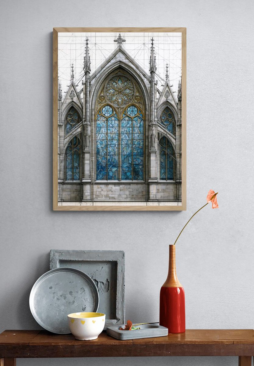 Gothic Cathedral Facade Print. — room view 3